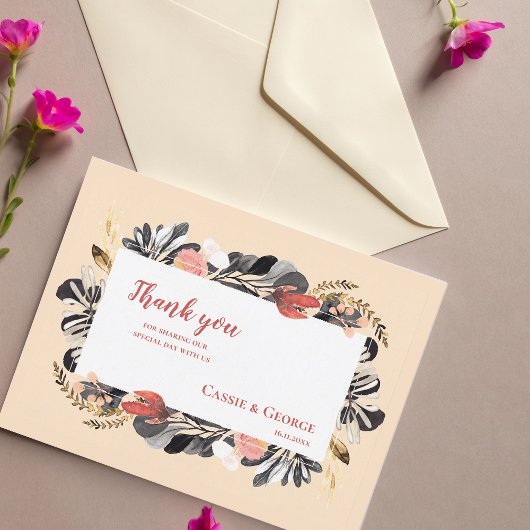 Carte Postale Blush romantique & Black Floral Mariage Merci
