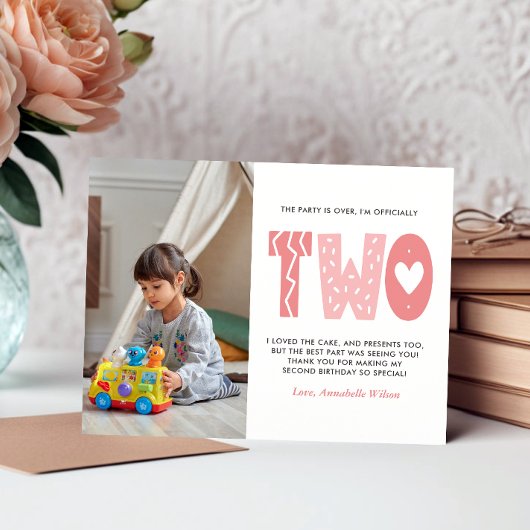 Carte Postale Blush rose 2e Merci d'anniversaire