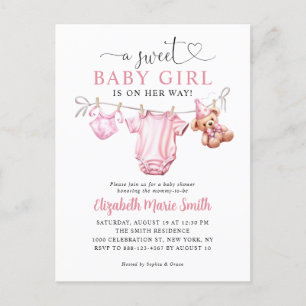 Carte Postale Blush rose Doux Petits Vêtements Fille Baby shower