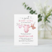 Carte Postale Blush rose Doux Petits Vêtements Fille Baby shower (Debout devant)