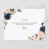 Carte Postale Blush rose et Navy Floral Be My Matron of Honor (Dos)