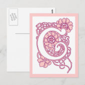 Carte Postale Blush Rose Fleur Initiale C Monogramme | Bot Roman (Devant / Derrière)