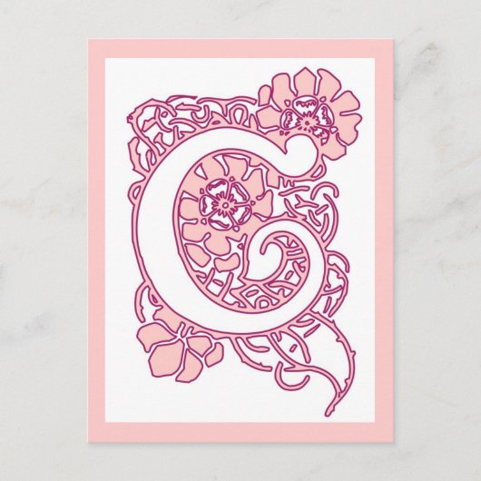 Carte Postale Blush Rose Fleur Initiale C Monogramme | Bot Roman (Devant)