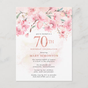 Carte Postale Blush rose floral 70e anniversaire Invitation Post