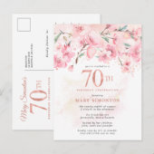 Carte Postale Blush rose floral 70e anniversaire Invitation Post (Devant / Derrière)