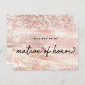 Carte Postale Blush rose & Rose Gold Matron of Honor Proposition (Devant / Derrière)