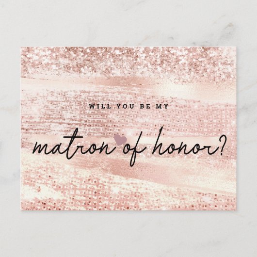 Carte Postale Blush rose & Rose Gold Matron of Honor Proposition (Devant)