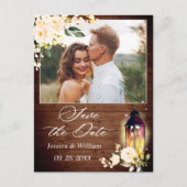 Carte Postale Blush Rose Rustic Wood PHOTO Mariage Enregistrer l (Devant)