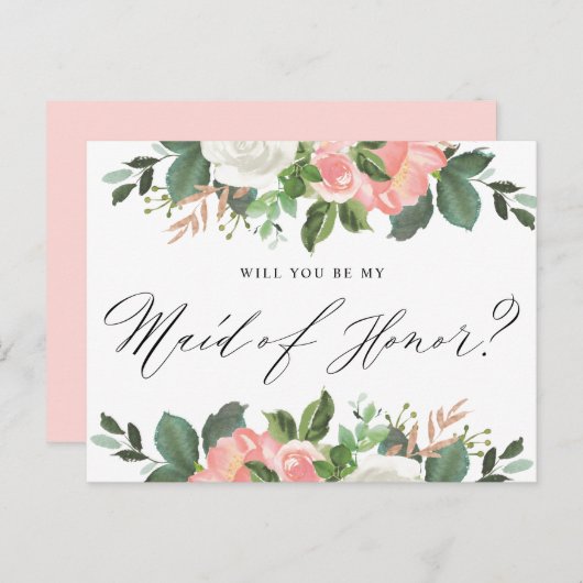 Carte Postale Blush Spring Floral Serez-vous ma femme d'honneur (Devant / Derrière)