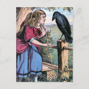 Carte Postale Bo-Peep et l'illustration Vintage du Corbeau