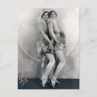 Carte Postale Boas à plumes du duo de danse Vaudeville vintage