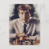 Carte Postale Bobby Fischer Aesthétique Échecs Aquarcouleur Art (Devant)
