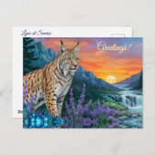 Carte Postale Bobcat / Lynx au soleil par cascade (Devant / Derrière)