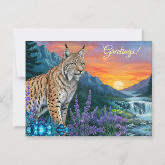 Carte Postale Bobcat / Lynx au soleil par cascade
