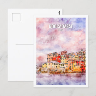 Carte Postale Boccadasse Italie Fameux Voyage Aquarelle croquis