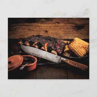Carte Postale Boeuf barbecue, côtes et maïs.