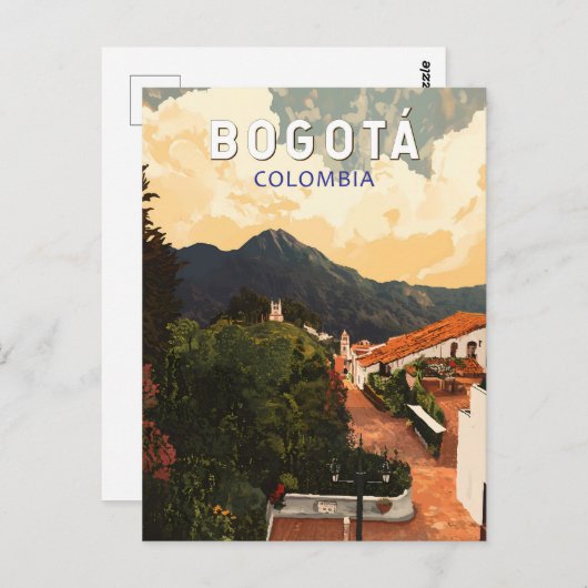 Carte Postale Bogota Colombie Illustration Voyage Art Rétro (Devant / Derrière)
