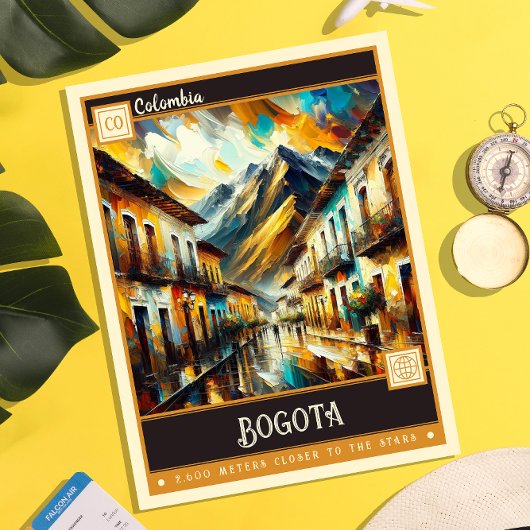 Carte Postale Bogota, Colombie | Peinture Vintage