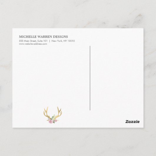 Carte Postale Bohème Antlers en or avec Fleurs II (Dos)