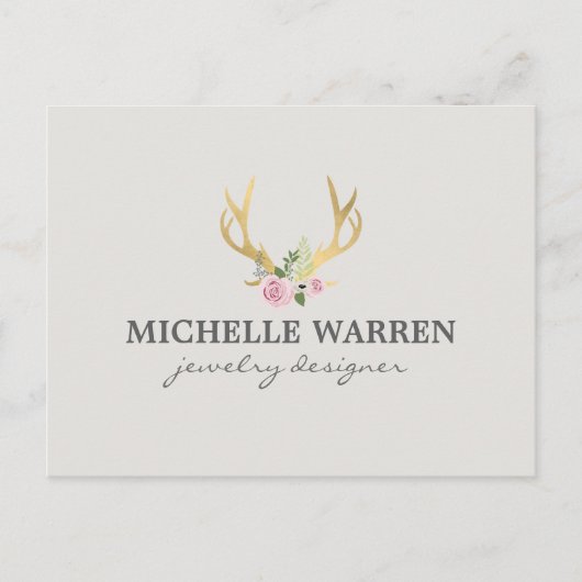 Carte Postale Bohème Antlers en or avec Fleurs II (Devant)