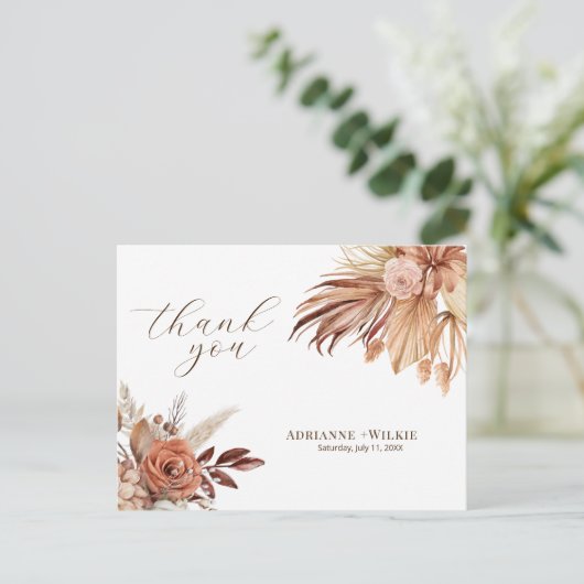 Carte Postale Bohême Boho Automne Pampas Mariage Merci (Debout devant)