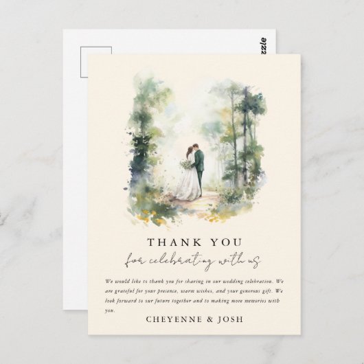 Carte Postale Bohême Merci bohème de la forêt d'aquarelle enchan (Devant / Derrière)