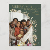 Carte Postale Bohemian Green Gold Script Photo Noël (Devant)