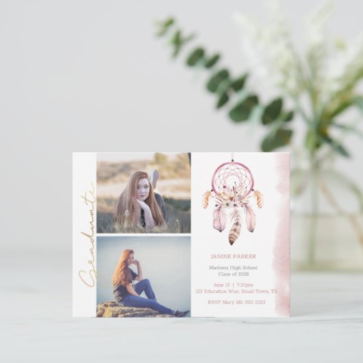 Carte Postale Boho Ajouter Vos Photos Graduation (Debout devant)