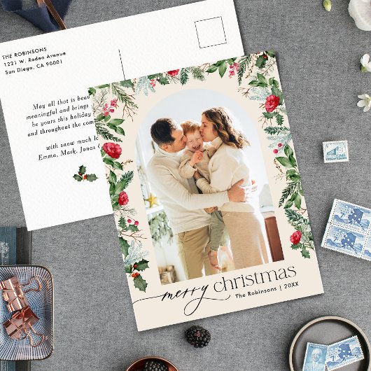 Carte Postale Boho Arc Botanique Joyeux Noël Photo Holiday