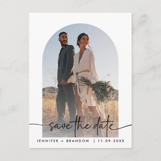 Carte Postale Boho arch overlay Calligraphie Enregistrer la date (Devant)