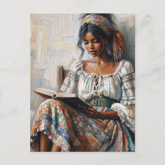 Carte Postale Boho Black Woman Reading Bohemian