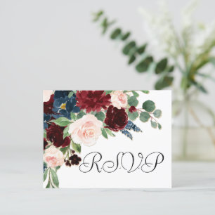 Carte Postale Boho Bloom   Burgundy Red et Navy Blue Repas RSVP