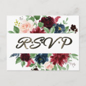 Carte Postale Boho Bloom | Burgundy Rouge et bleu marine Rose RS (Devant)
