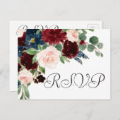 Carte Postale Boho Bloom | Rouge bordeaux et bleu marine RSVP (Devant / Derrière)