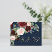 Carte Postale Boho Blooms | Dark Navy Blue and Burgundy Response (Debout devant)