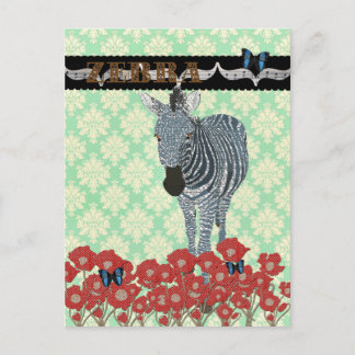 Carte Postale Boho Blue Zeb & Butterflies Mint Julep Damask Pos