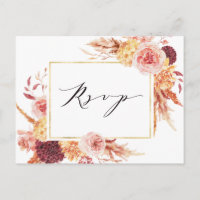 Boho Bourgogne Fleurs de Terracotta Mariage RSVP
