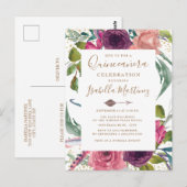 Carte Postale Boho Burgundy Blush rose Floral Quinceañera (Devant / Derrière)