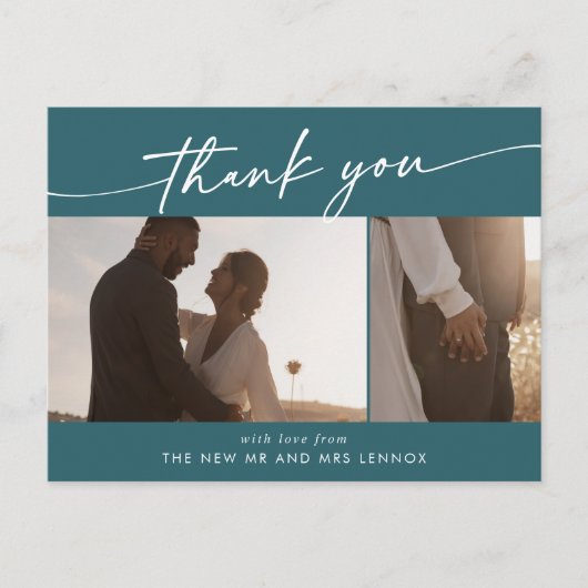 Carte Postale Boho Chic Bleu Turquoise Mariage Photo Merci (Devant)