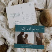 Carte Postale Boho Chic Bleu Turquoise Mariage Photo Merci