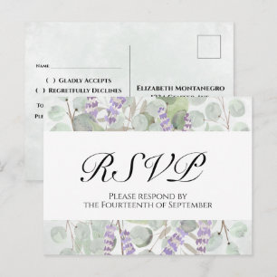Carte Postale Boho Chic Eucalyptus et Lavande Réponse au Mariage