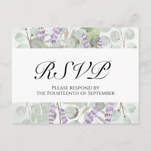 Carte Postale Boho Chic Eucalyptus & Mariage de Lavande RSVP (Devant)