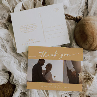 Carte Postale Boho Chic Jaune Marigold Mariage Photo Merci