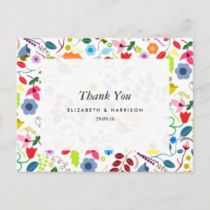 Carte Postale Boho Chic moderne Mariage  Floral Merci
