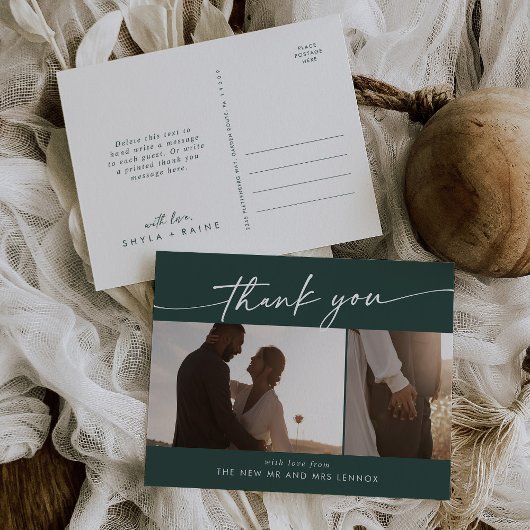 Carte Postale Boho Chic Remerciements de Photo de Mariage Vert E