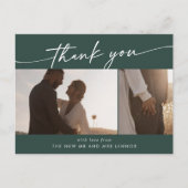 Carte Postale Boho Chic Remerciements de Photo de Mariage Vert E (Devant)