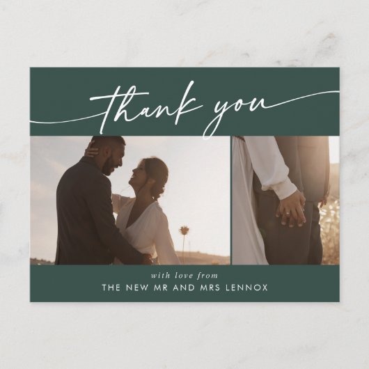 Carte Postale Boho Chic Remerciements de Photo de Mariage Vert E (Devant)
