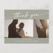 Carte Postale Boho Chic Sage Vert Mariage Photo Merci (Devant)