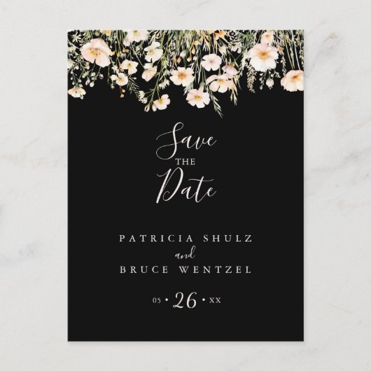 Carte Postale Boho classique Blush Fleur sauvage noir Enregistre (Devant)