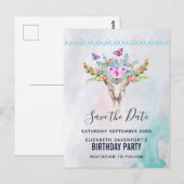 Carte Postale Boho Crâne avec un bouquet floral Enregistrez la d (Devant / Derrière)